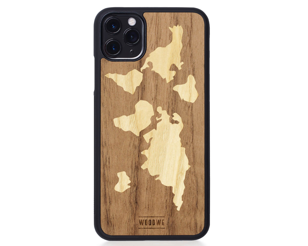 IPhone Case - World Map - Walnut Wood