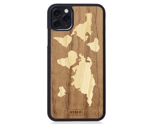 IPhone Case - World Map - Walnut Wood